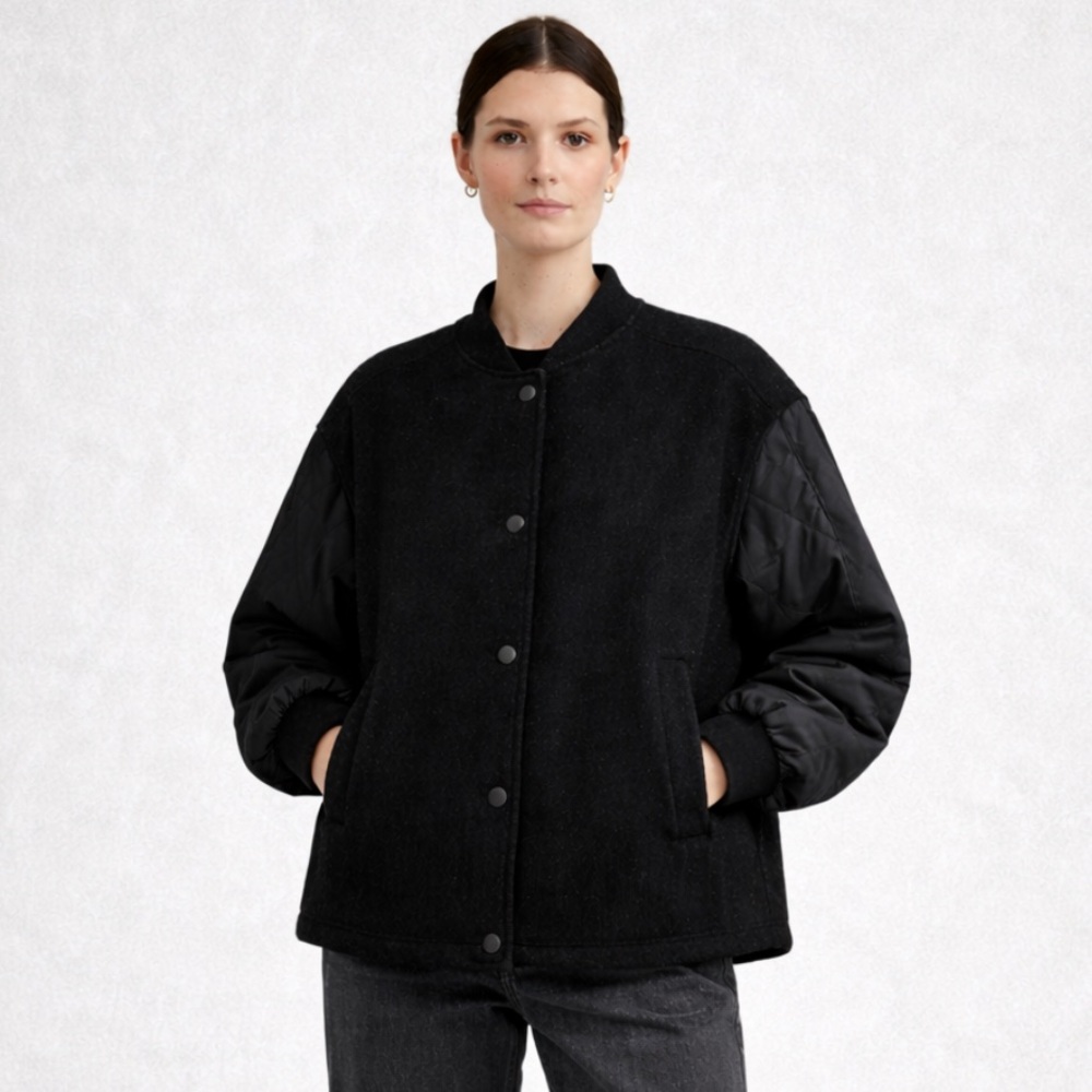 H&M Black Quilted Sleeve Bomber Jacket – Oversized Fit